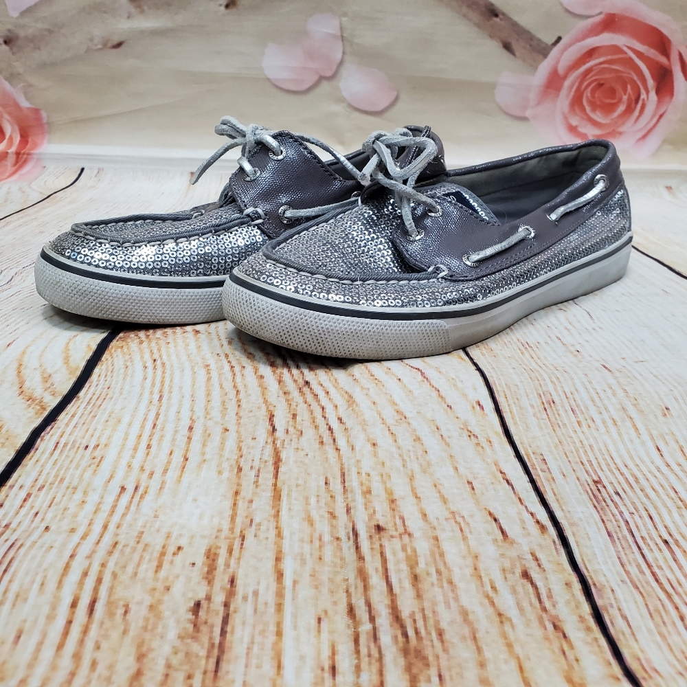 Silver sequin Sperry shoes